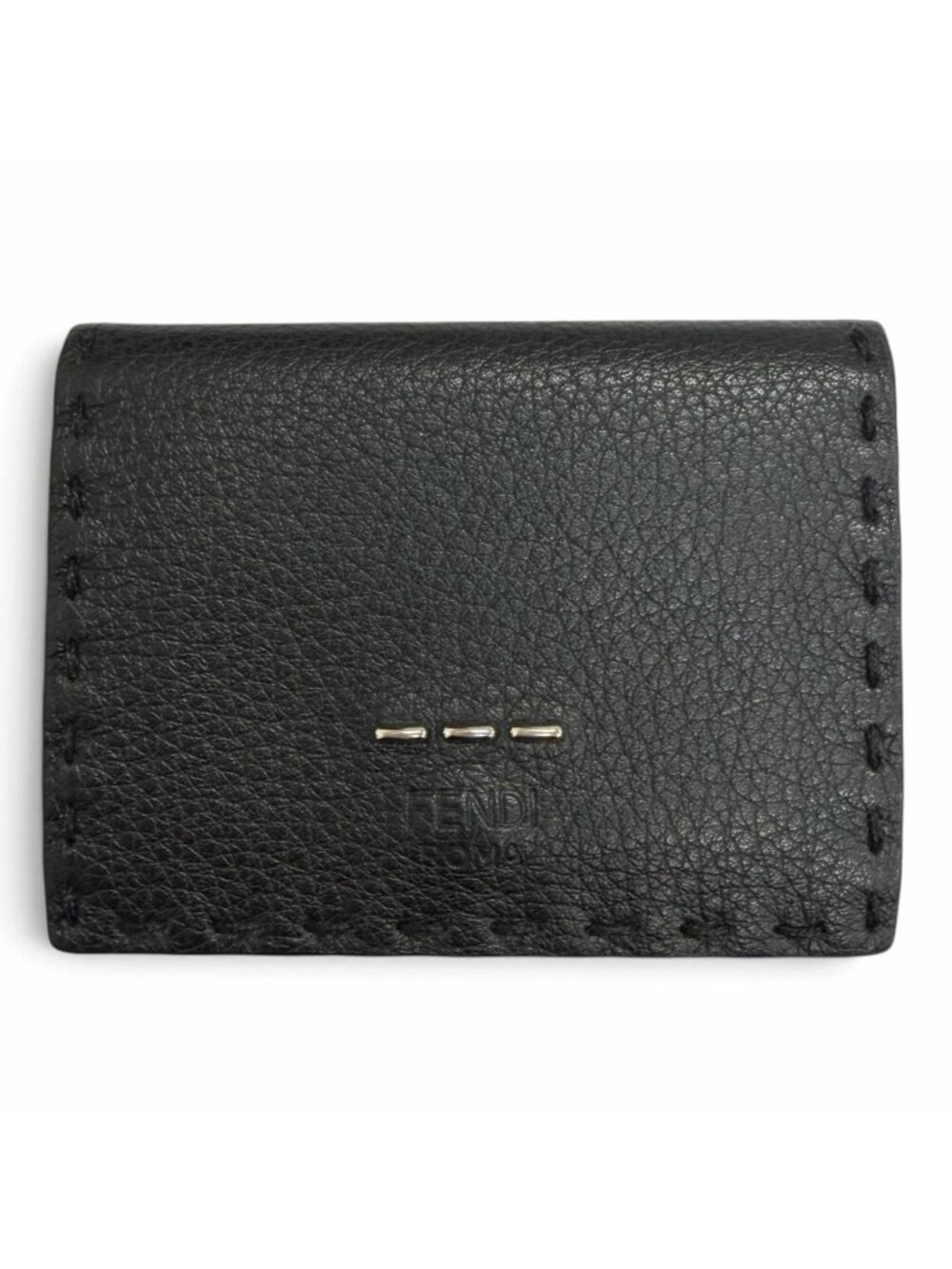 Fendi Selleria Leather Compact Wallet Trifold Black